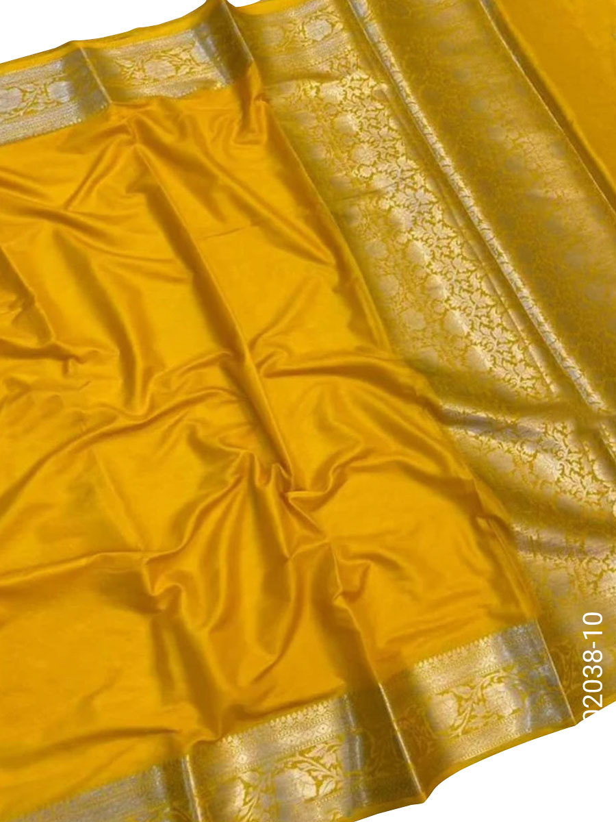 Soft Silk Zari Work Plain Banarasi Saree view 11