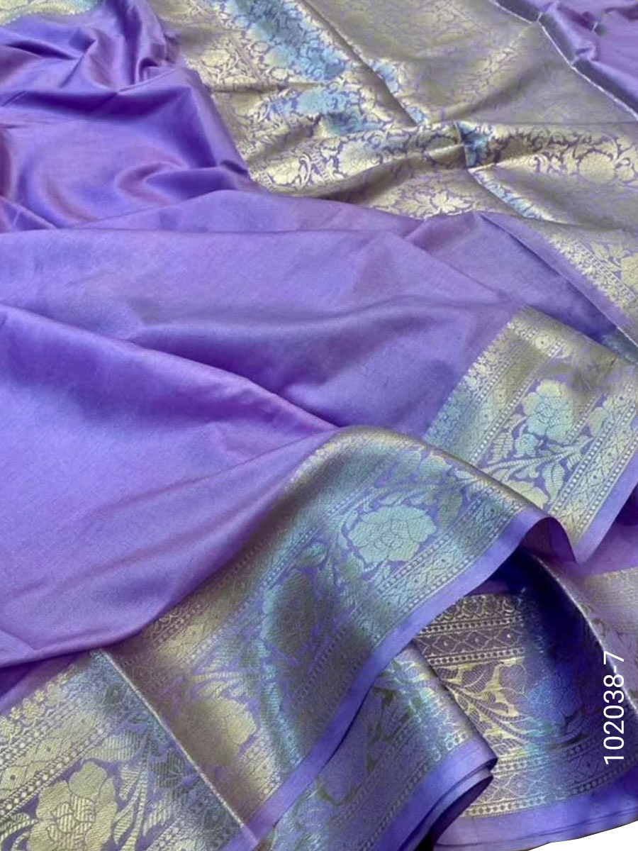 Soft Silk Zari Work Plain Banarasi Saree view 8