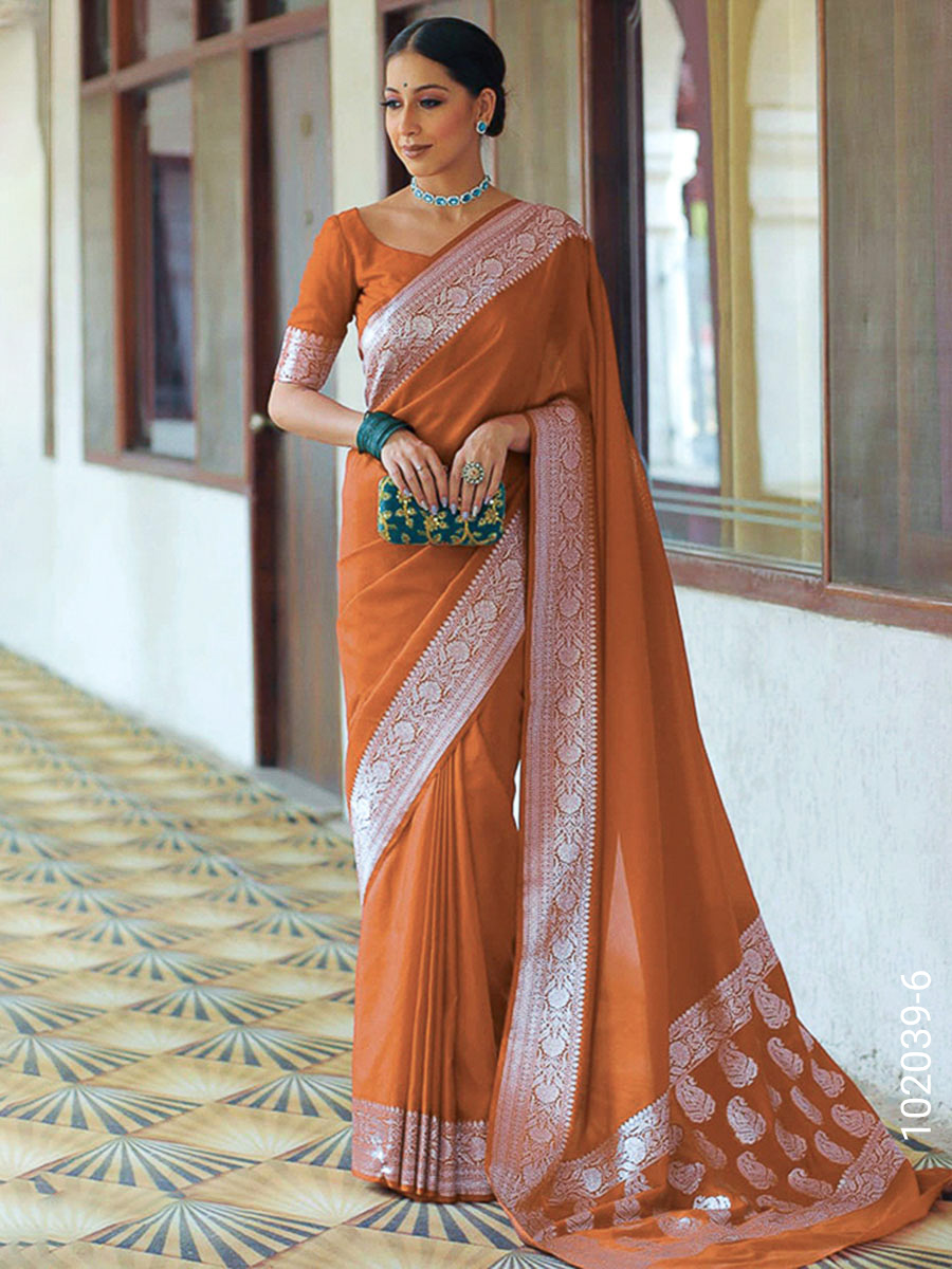 Soft Silk Zari Work Plain Banarasi Saree view 7