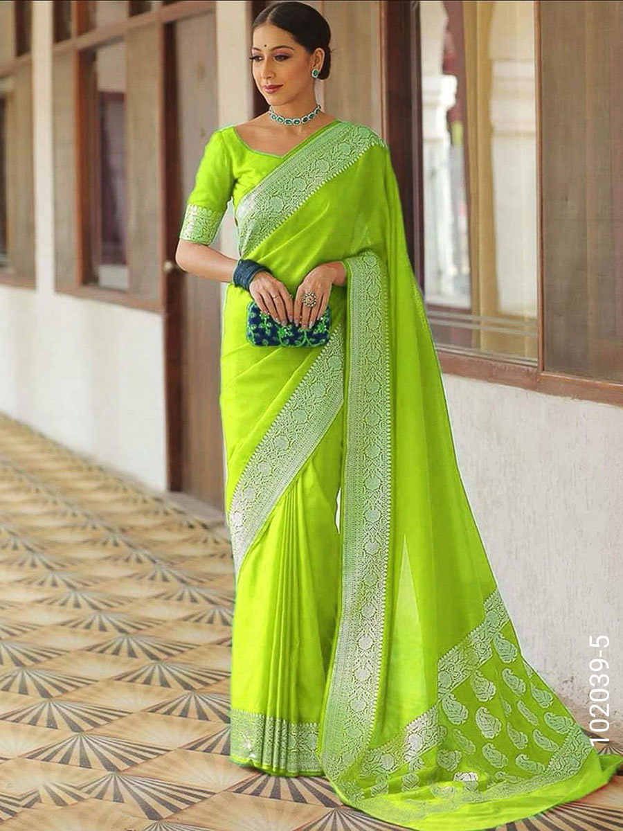 Soft Silk Zari Work Plain Banarasi Saree view 6