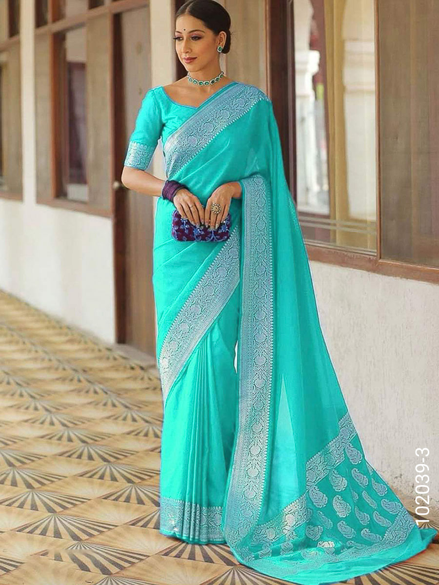 Soft Silk Zari Work Plain Banarasi Saree view 4