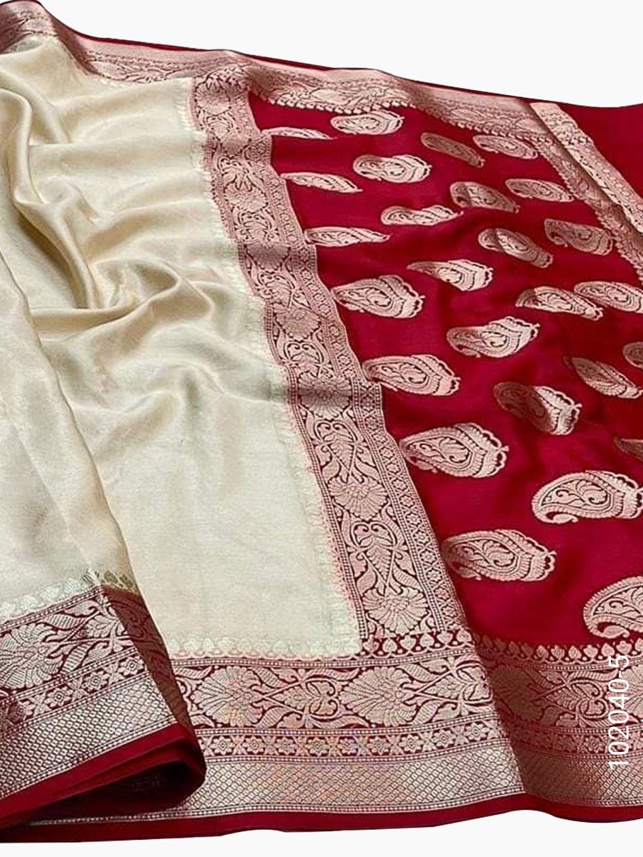 Soft Silk Zari Work Plain Banarasi Saree view 6
