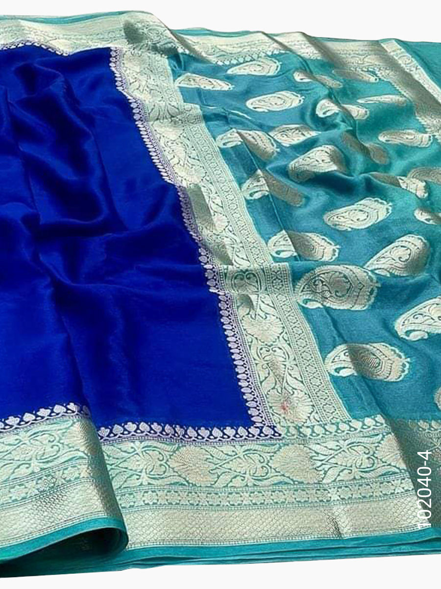 Soft Silk Zari Work Plain Banarasi Saree view 5