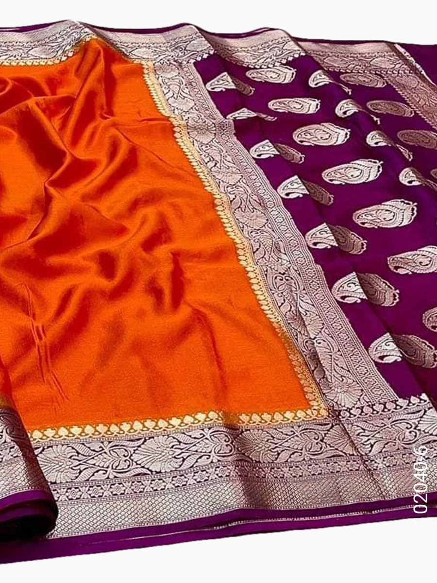 Soft Silk Zari Work Plain Banarasi Saree view 7