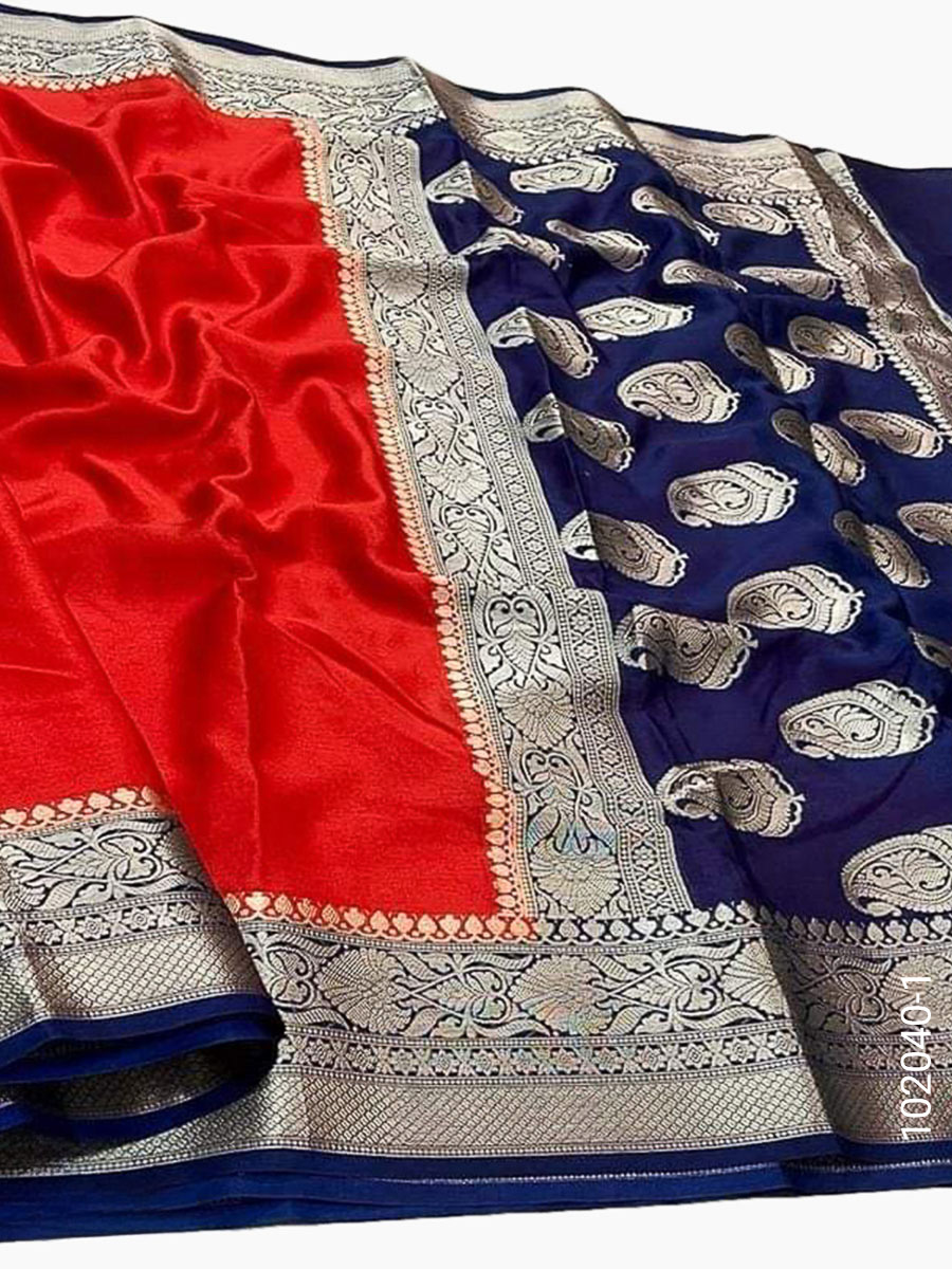 Soft Silk Zari Work Plain Banarasi Saree fabric close-up