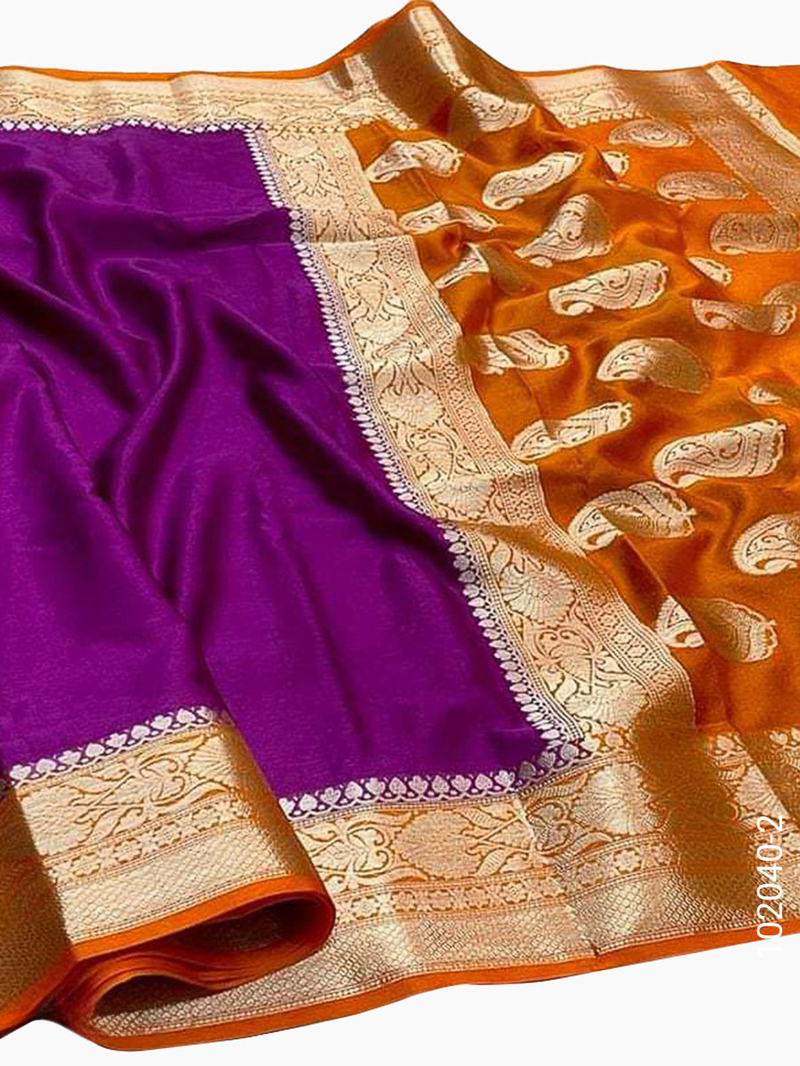Soft Silk Zari Work Plain Banarasi Saree view 3