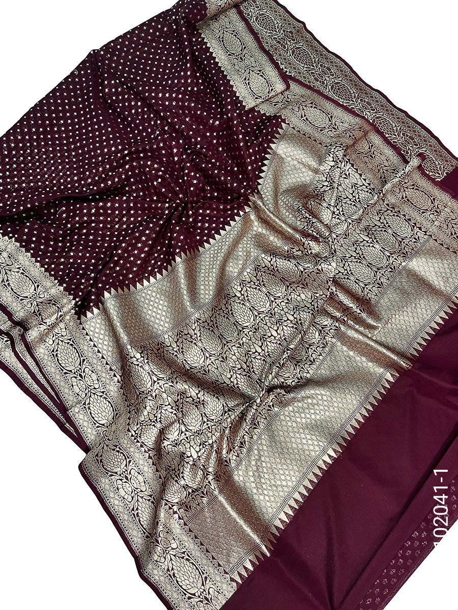 Georgette Zari Work Buti Banarasi Saree fabric close-up