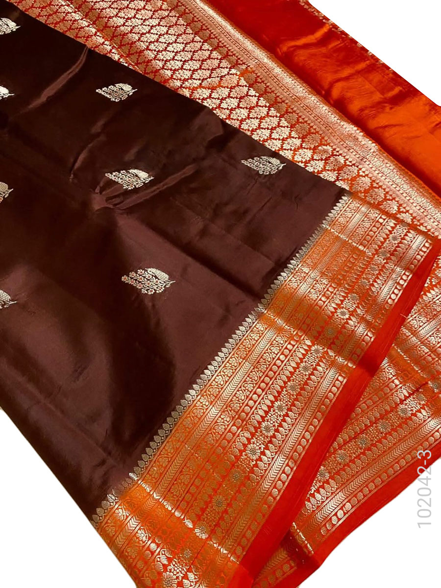 Katan Silk Zari Work Buti Banarasi Saree view 4
