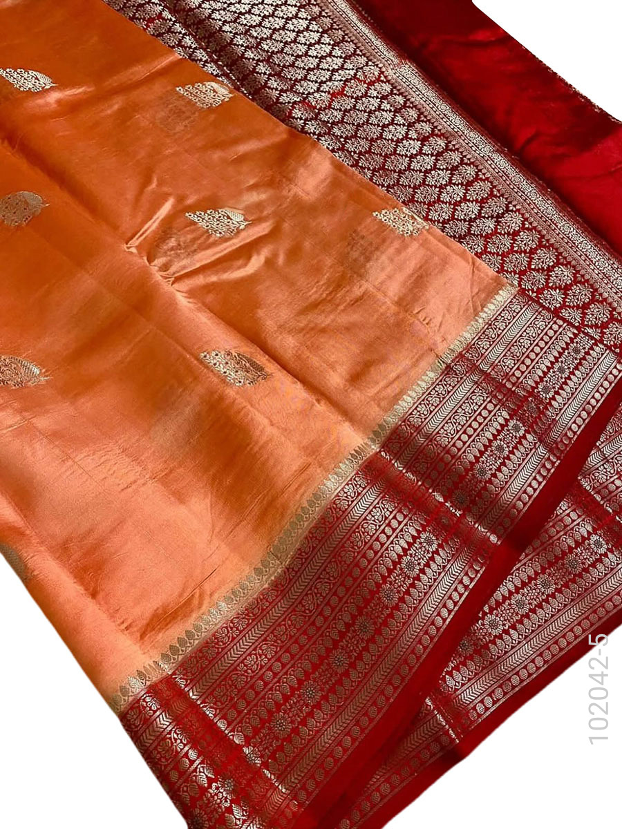 Katan Silk Zari Work Buti Banarasi Saree view 6