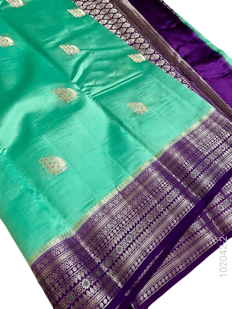 Katan Silk Zari Work Buti Banarasi Saree view 3