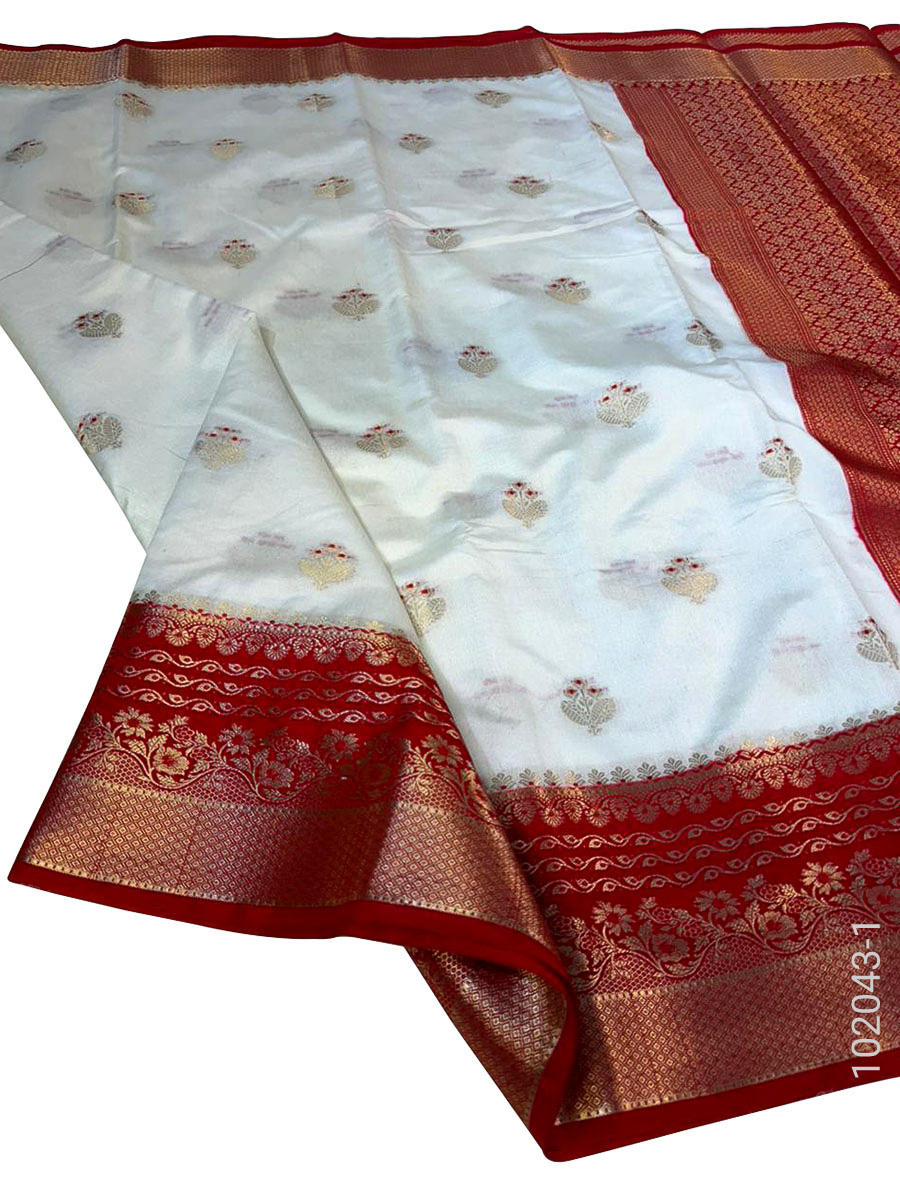 Soft Silk Zari Work Buta Banarasi Saree fabric close-up