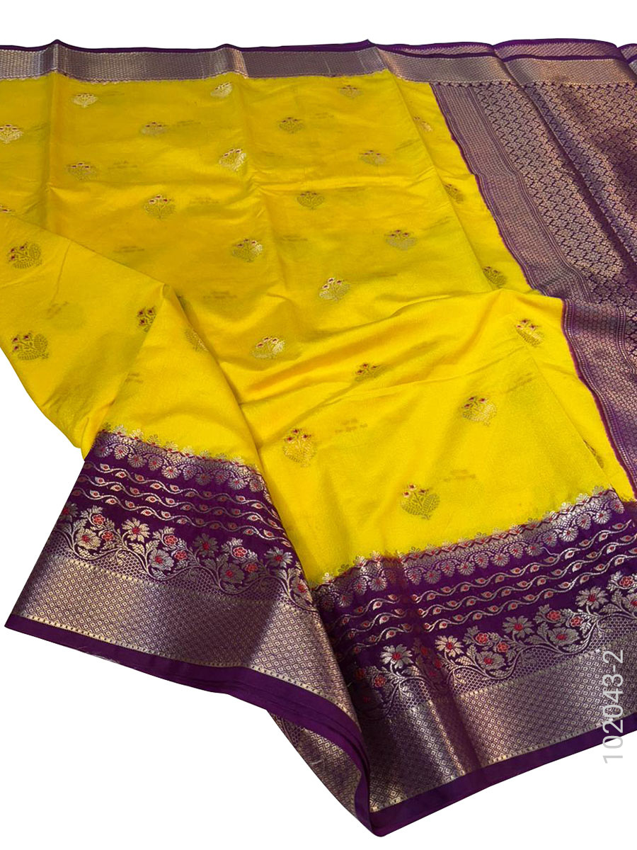Soft Silk Zari Work Buta Banarasi Saree view 3
