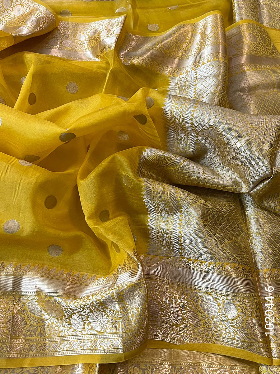 Kora Organza Zari Work Dollar Buti Banarasi Saree view 7