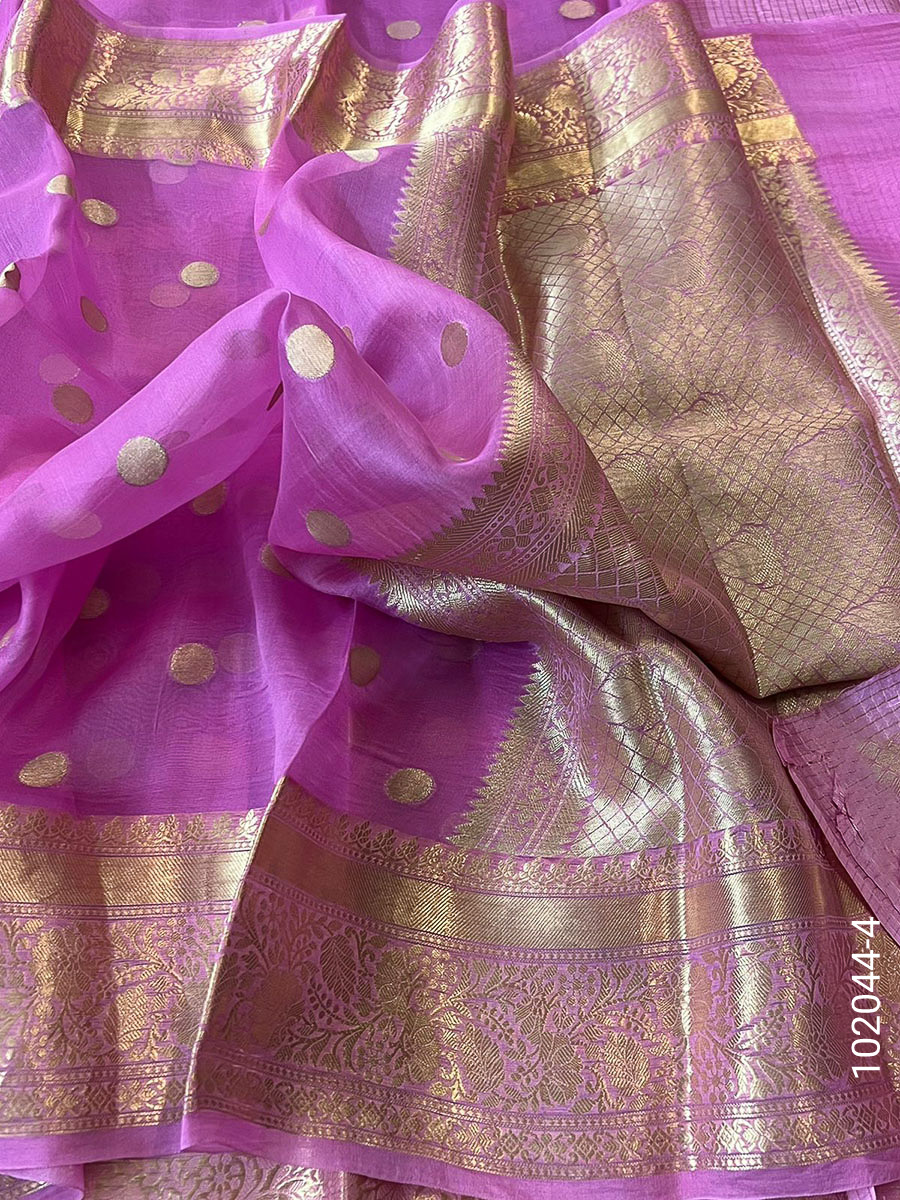 Kora Organza Zari Work Dollar Buti Banarasi Saree view 5