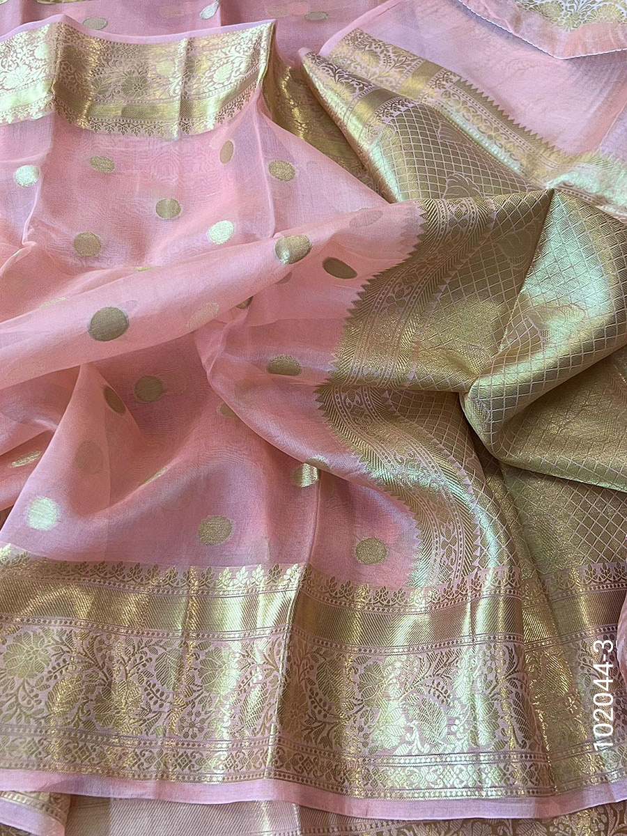 Kora Organza Zari Work Dollar Buti Banarasi Saree view 4