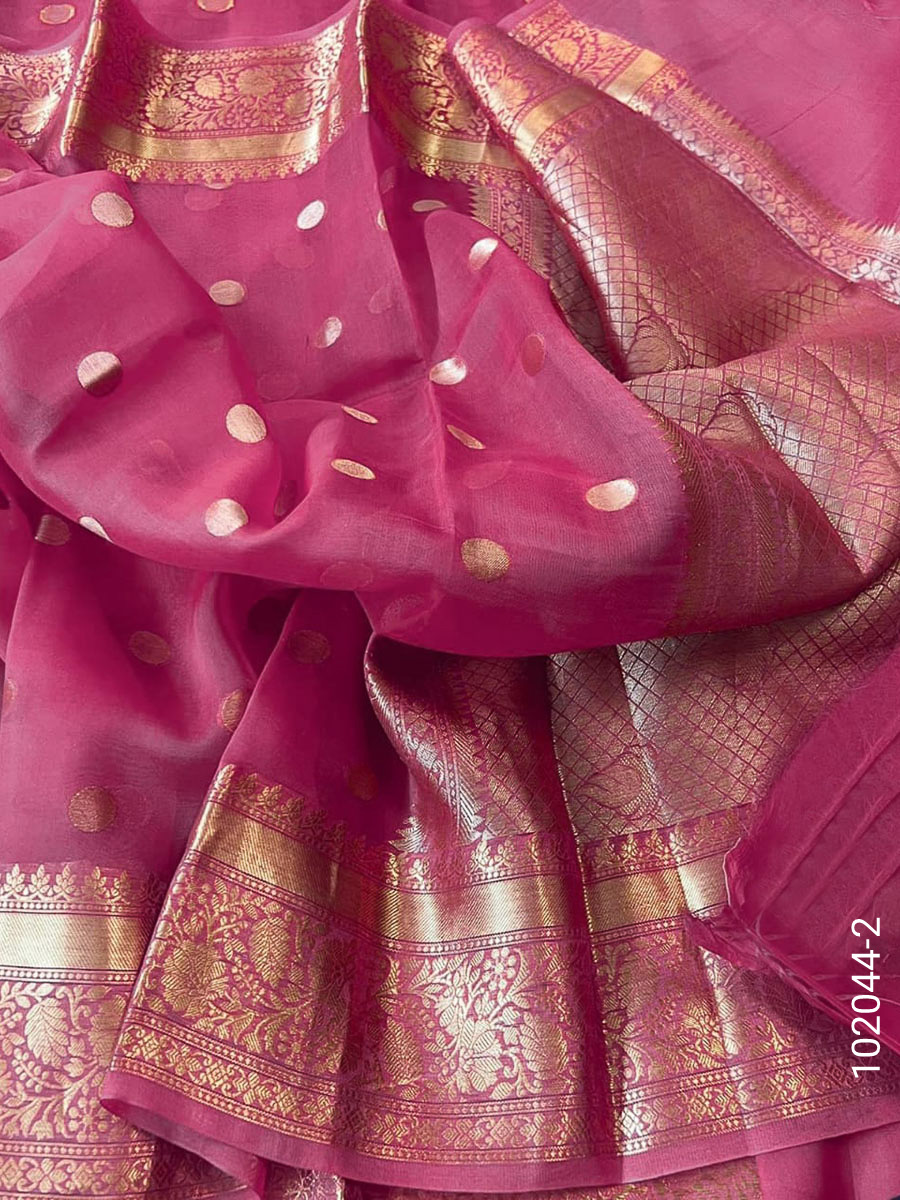Kora Organza Zari Work Dollar Buti Banarasi Saree view 3
