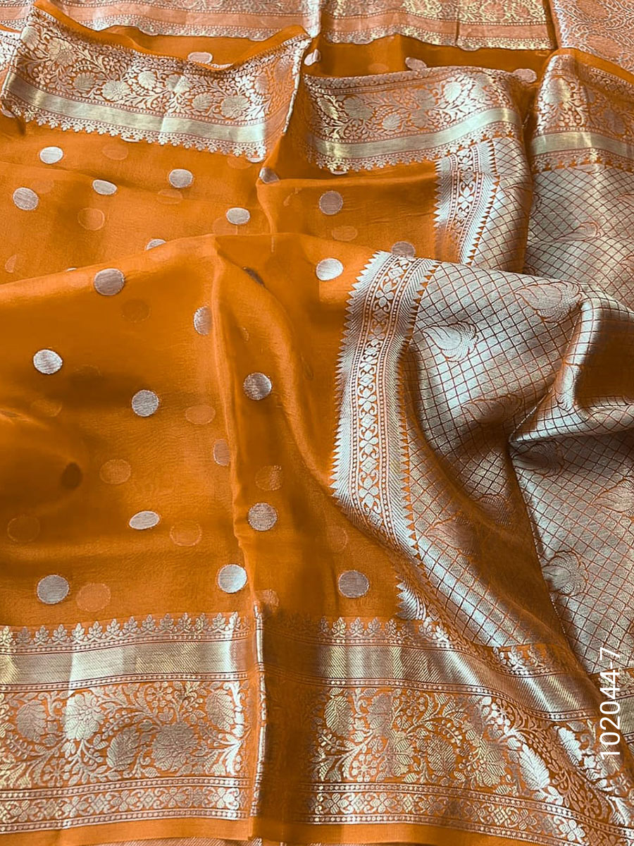 Kora Organza Zari Work Dollar Buti Banarasi Saree view 8