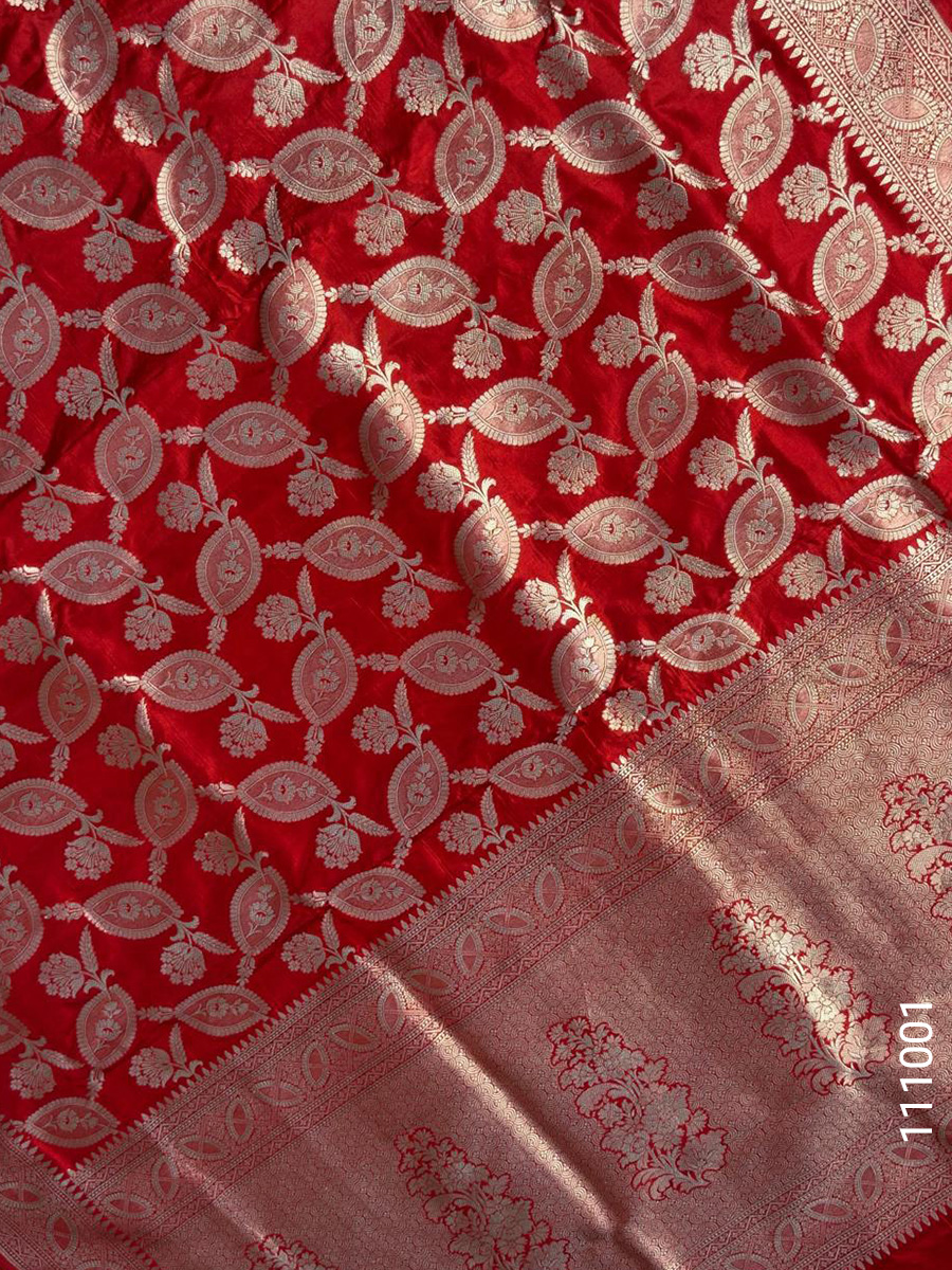 Katan Silk Zari Jaal Work Banarasi Saree view 4