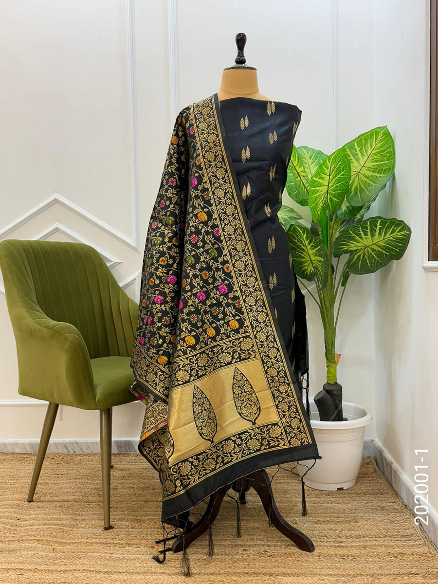 Katan Silk Zari Buti Work Banarasi Suit With Kinkhab Dupatta view 2