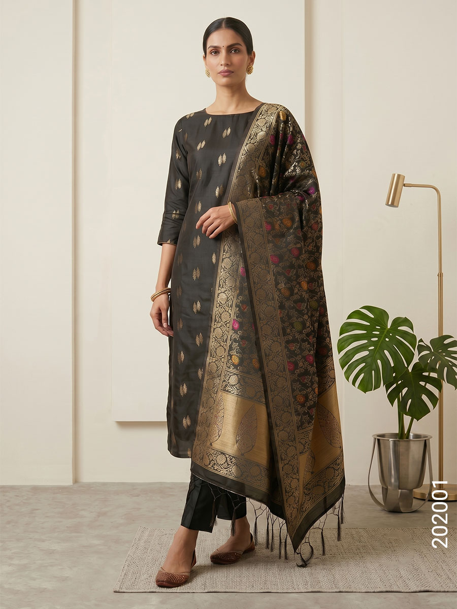 Black Faux Zari Suit Wholesale