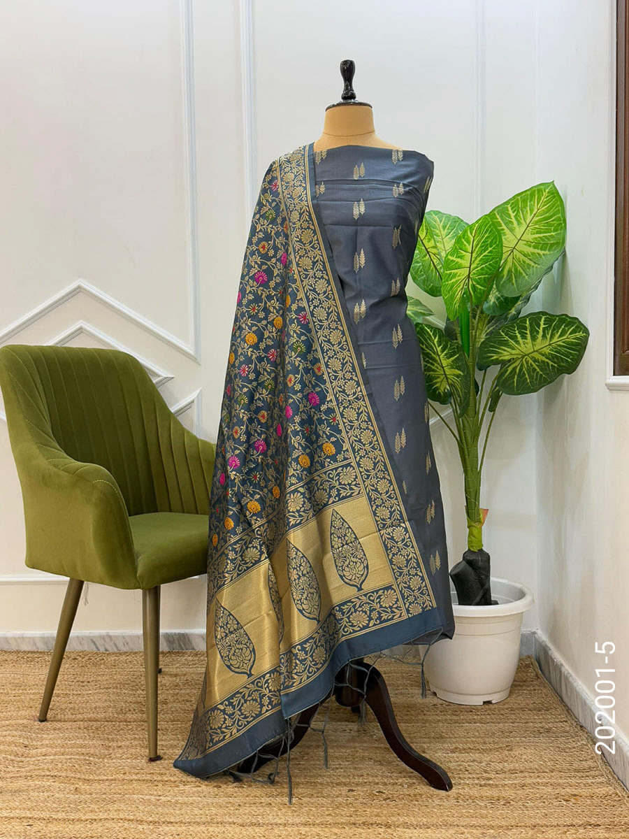 Katan Silk Zari Buti Work Banarasi Suit With Kinkhab Dupatta view 6