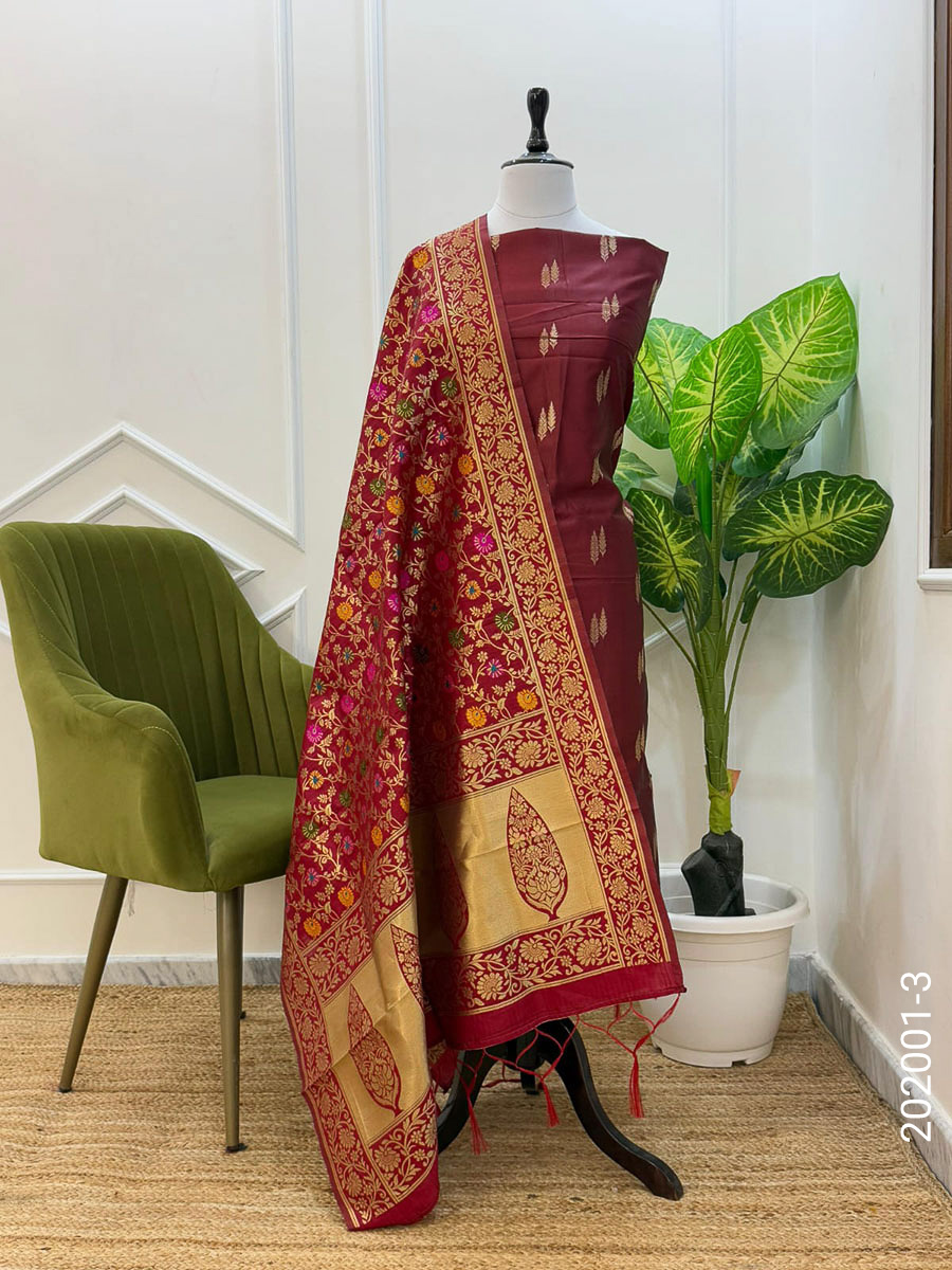 Katan Silk Zari Buti Work Banarasi Suit With Kinkhab Dupatta view 4