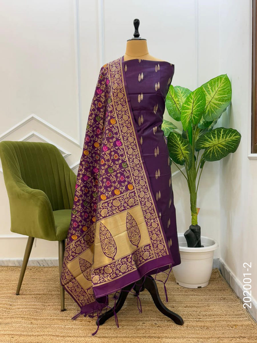 Katan Silk Zari Buti Work Banarasi Suit With Kinkhab Dupatta view 3