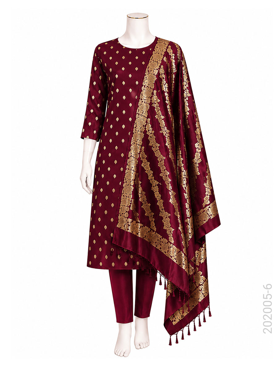 Katan Silk Zari Buti Work Banarasi Suit With Katan Silk Dupatta view 7