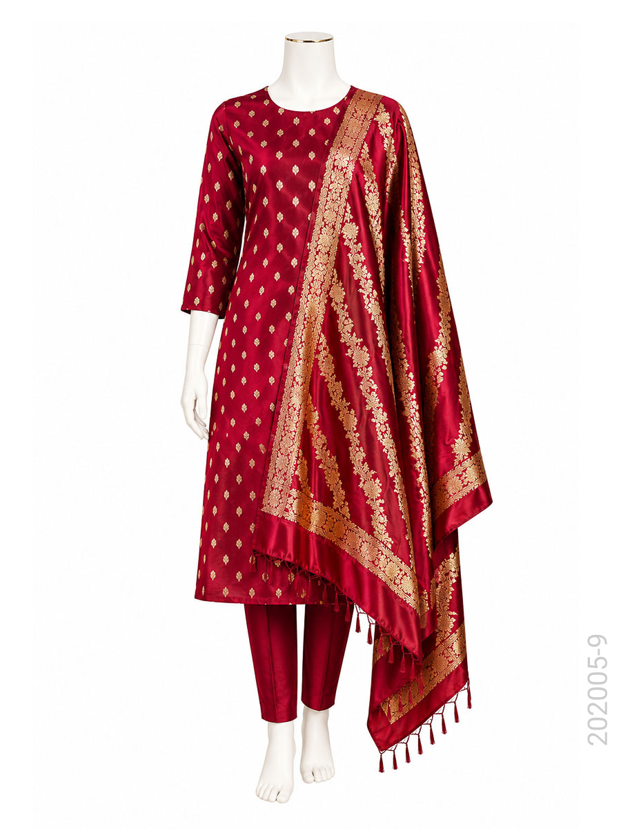 Katan Silk Zari Buti Work Banarasi Suit With Katan Silk Dupatta view 10