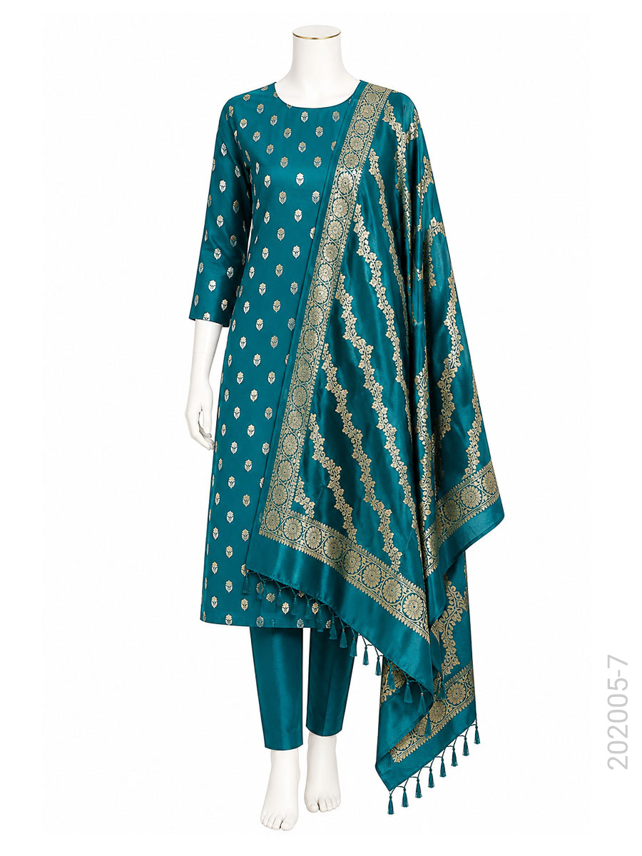 Katan Silk Zari Buti Work Banarasi Suit With Katan Silk Dupatta view 8