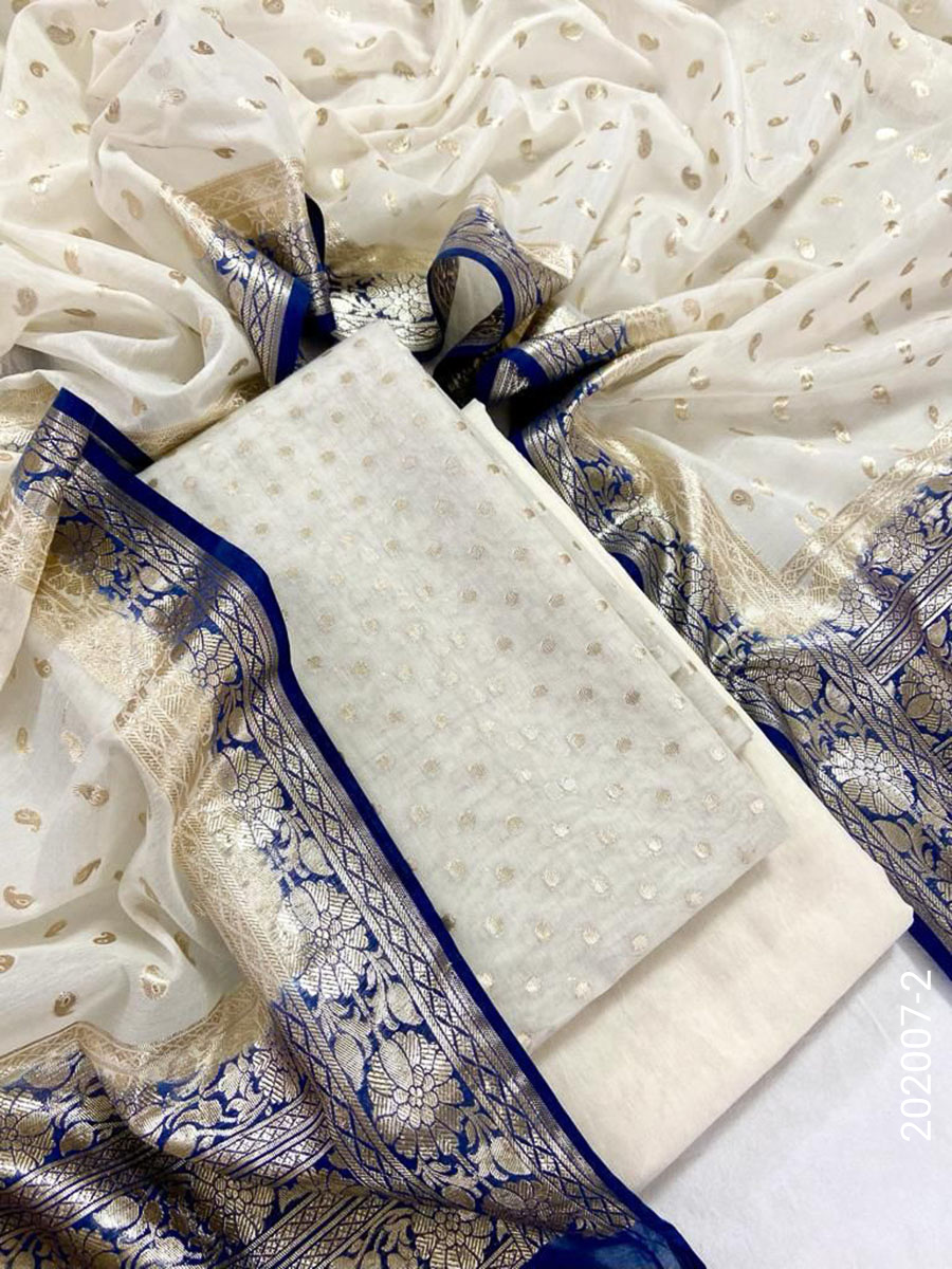 Mercerized Cotton Zari Buti Work Banarasi Suit With Cotton Dupatta view 3