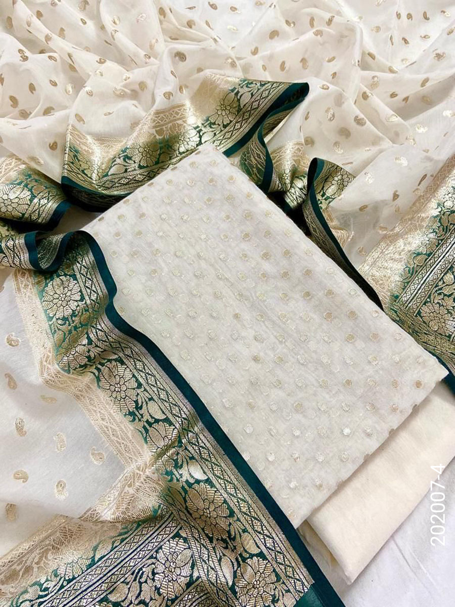 Mercerized Cotton Zari Buti Work Banarasi Suit With Cotton Dupatta view 5