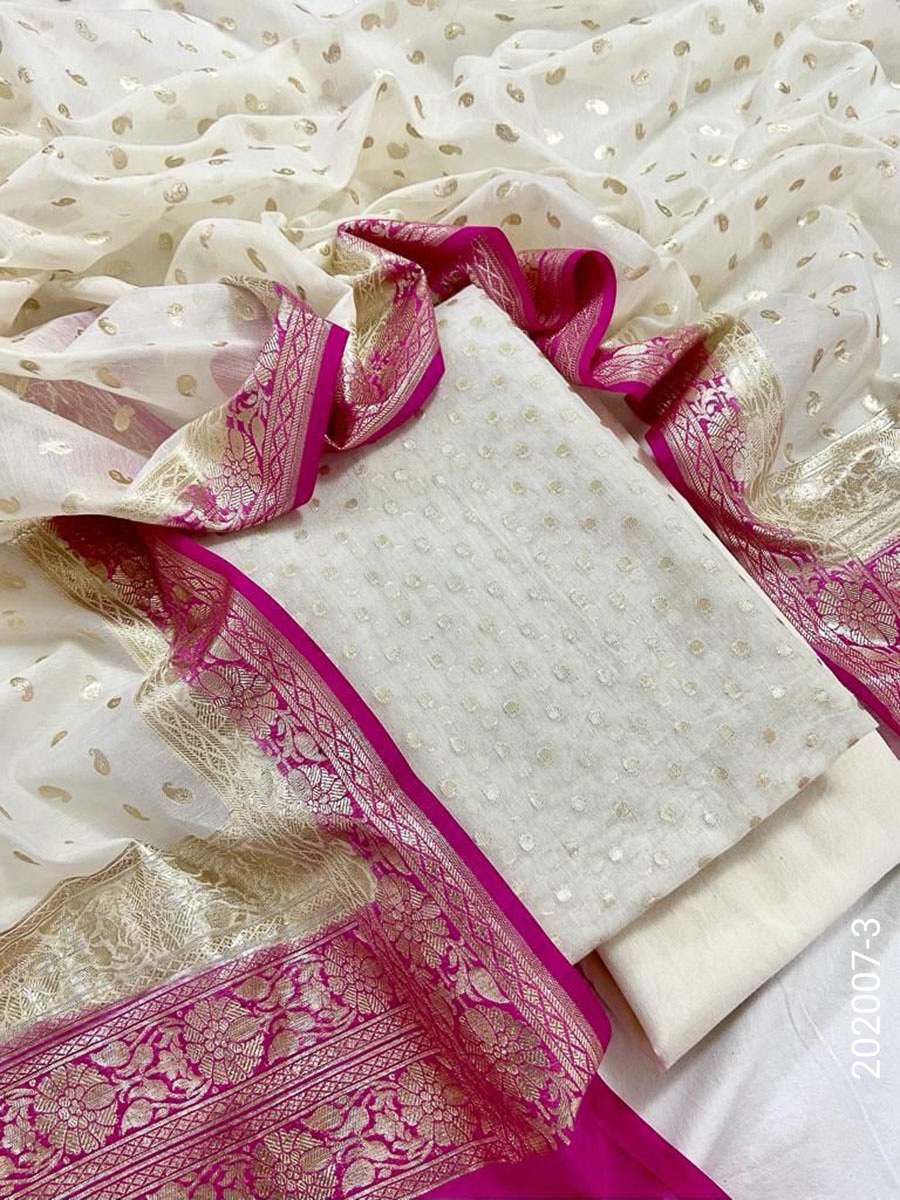 Mercerized Cotton Zari Buti Work Banarasi Suit With Cotton Dupatta view 4