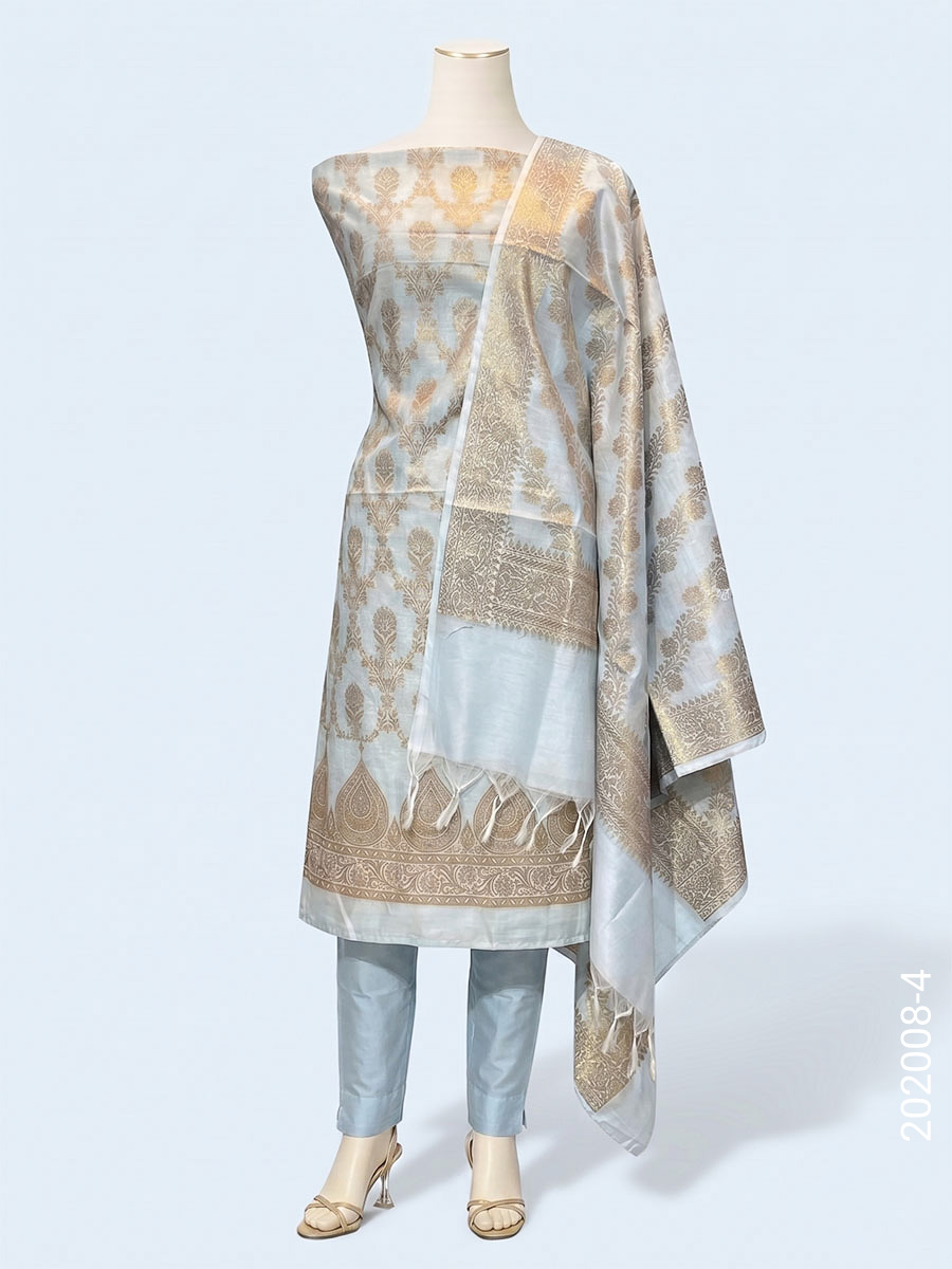 Cotton Silk Zari Jaal Work Banarasi Suit With Cotton Silk Dupatta view 5