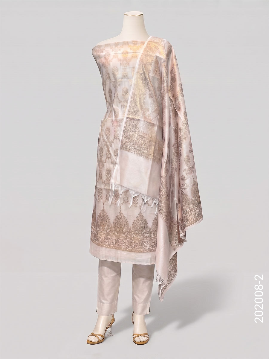 Cotton Silk Zari Jaal Work Banarasi Suit With Cotton Silk Dupatta view 3