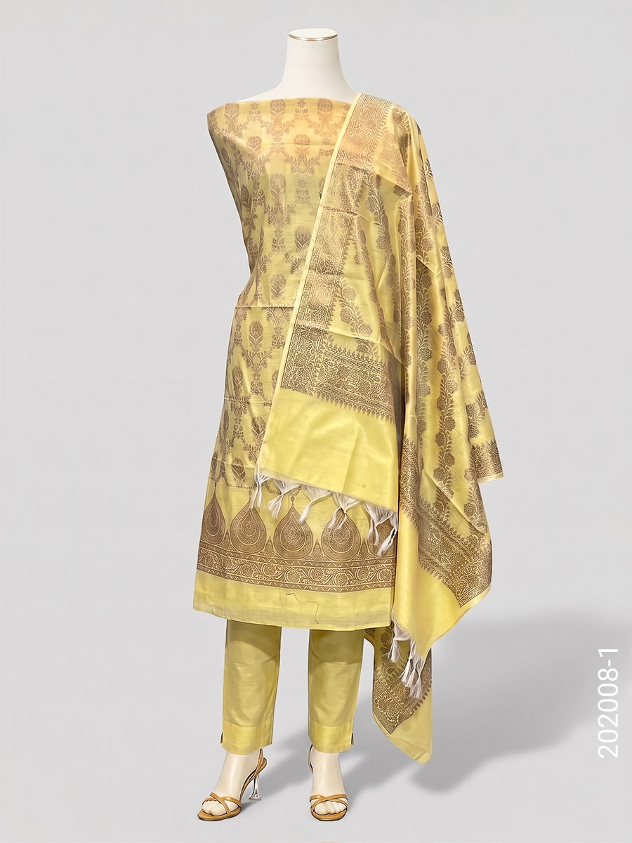 Cotton Silk Zari Jaal Work Banarasi Suit With Cotton Silk Dupatta view 2