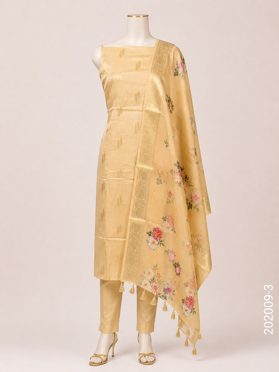 Mercerized Cotton Zari Buta Work Banarasi Suit With Chanderi Dupatta view 4