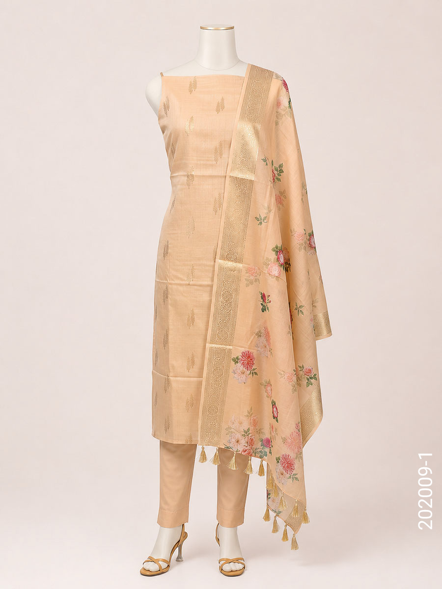 Mercerized Cotton Zari Buta Work Banarasi Suit With Chanderi Dupatta view 2