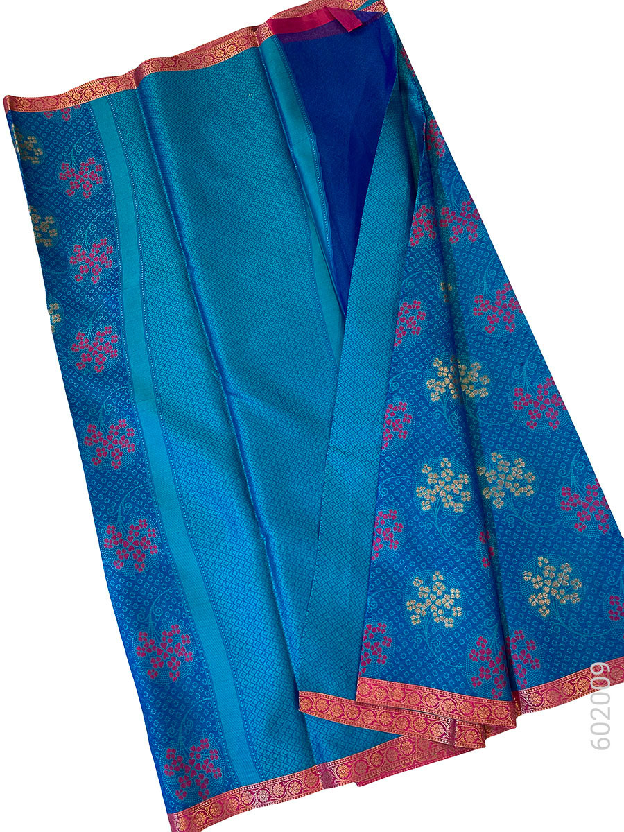 Blue Cotton Silk Zari Work Banarasi Saree fabric close-up
